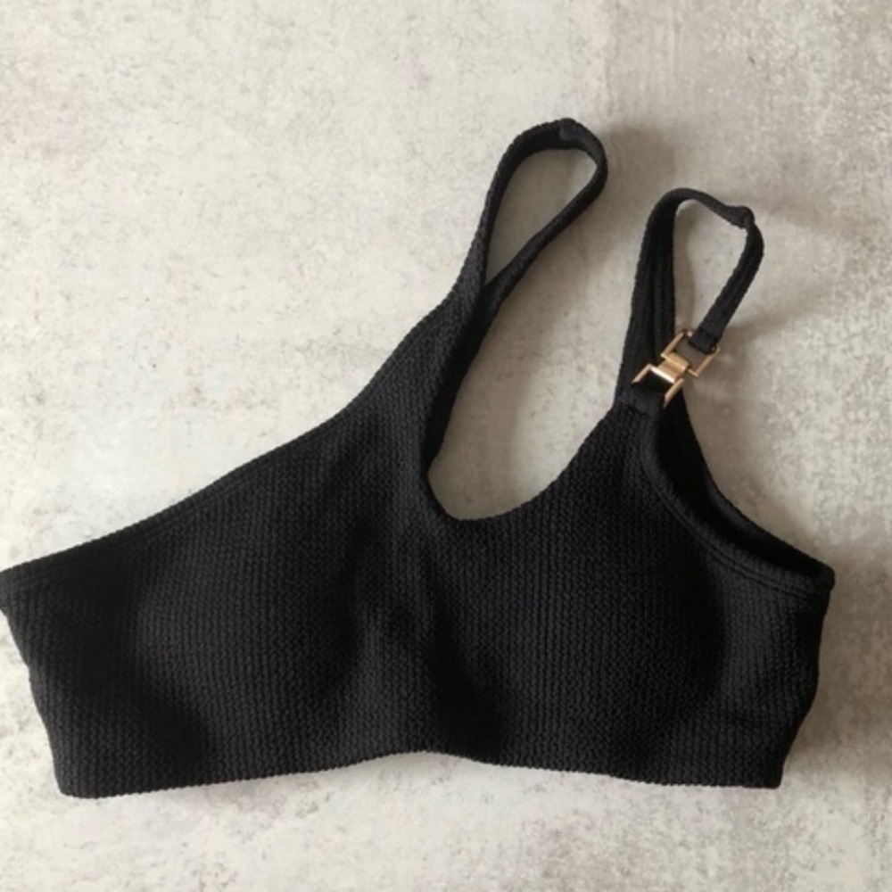 River Island Asymmetrical Double Strap One Shoulder Bikini Black Size 4